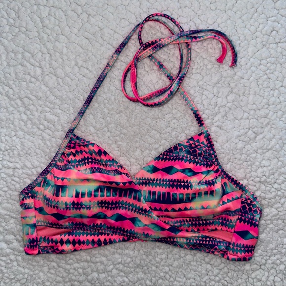 Victoria’s Secret PINK multi colored bikini swim top padded inserts cutouts S - Picture 1 of 6